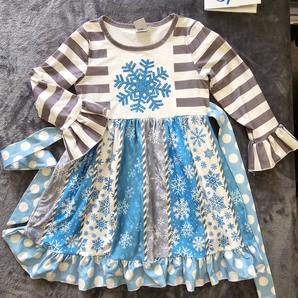 Blue and Gray Snowflake Kids Dress